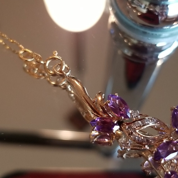 Vintage 14kt Amethyst/Diamond Necklace - Picture 5 of 11